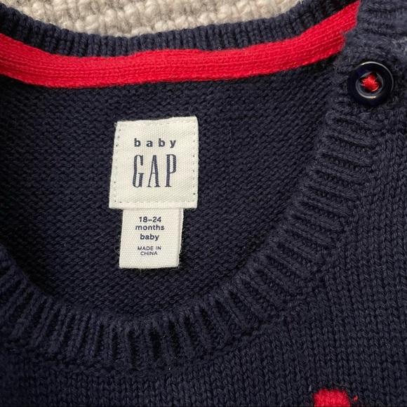 Valentine Hearts Baby GAP Navy & Red Pom Heart Sweater - Picture 3 of 5